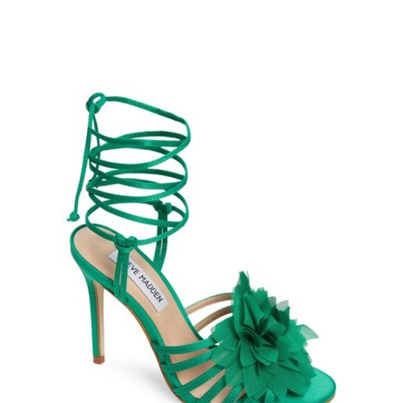 Steve Madden Jolisa Satin Flower Green Ankle Wrap Dress Sandals NEW Multi Sizes - Picture 8 of 9